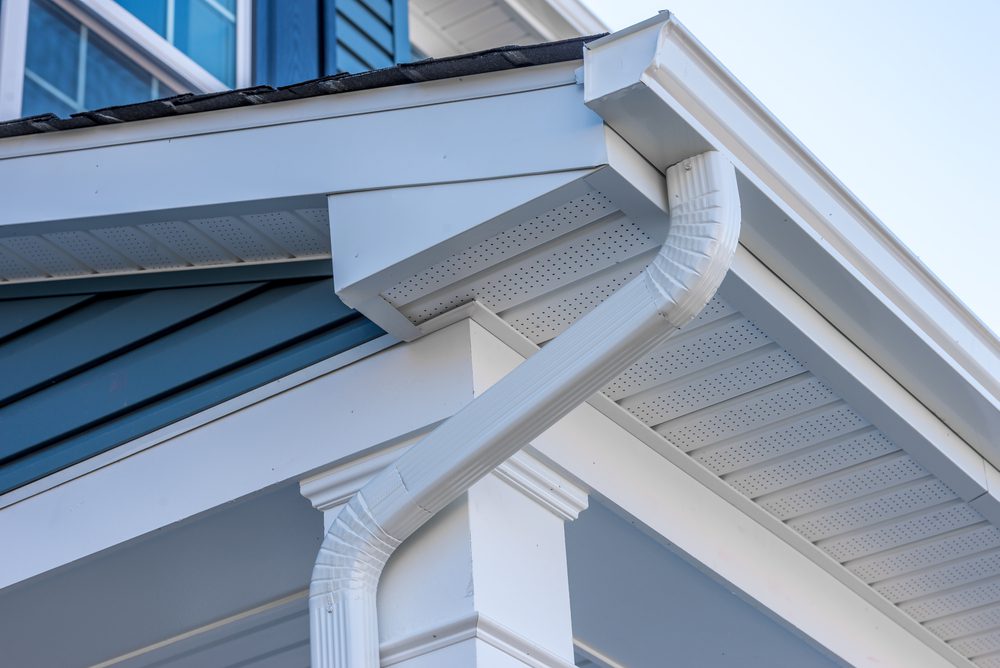 View of gutters at corner of house